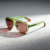 Elevated Square Double-Bridge Sunglasses with Transparent Color Frames & Red Lenses