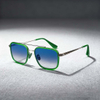 Elevated Color-Block Square Double-Bridge Sunglasses with Blue Gradient Lenses