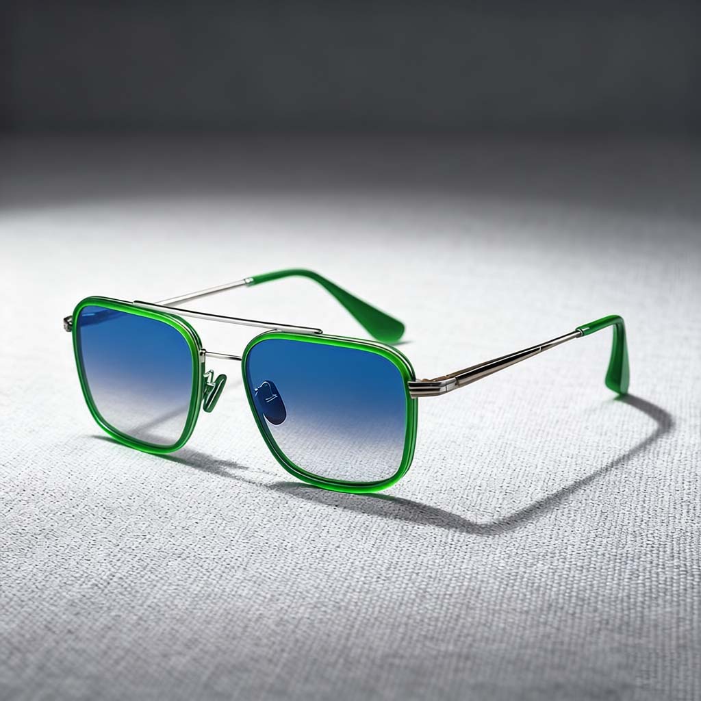 Elevated Color-Block Square Double-Bridge Sunglasses with Blue Gradient Lenses