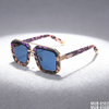Elevated Square Double-Bridge Sunglasses with Transparent Color Frames, Gold Accents & Blue Lenses
