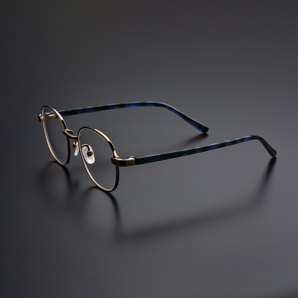 Round-Rim Eyeglasses (Tortoise Temple. Gold)