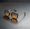 Hexagonal Double-Bridge Aviators (Color-FrameGold,.Amber Gradient)