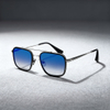 Elevated Color-Block Square Double-Bridge Sunglasses with Blue Gradient Lenses