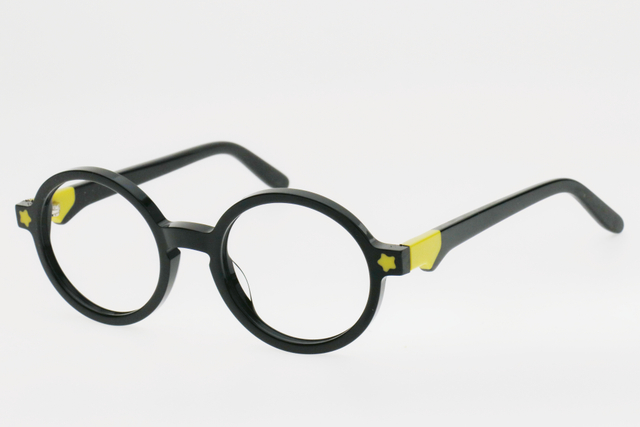 Kids' Classic Black Contrast Yellow Round Frame Decorative Glasses