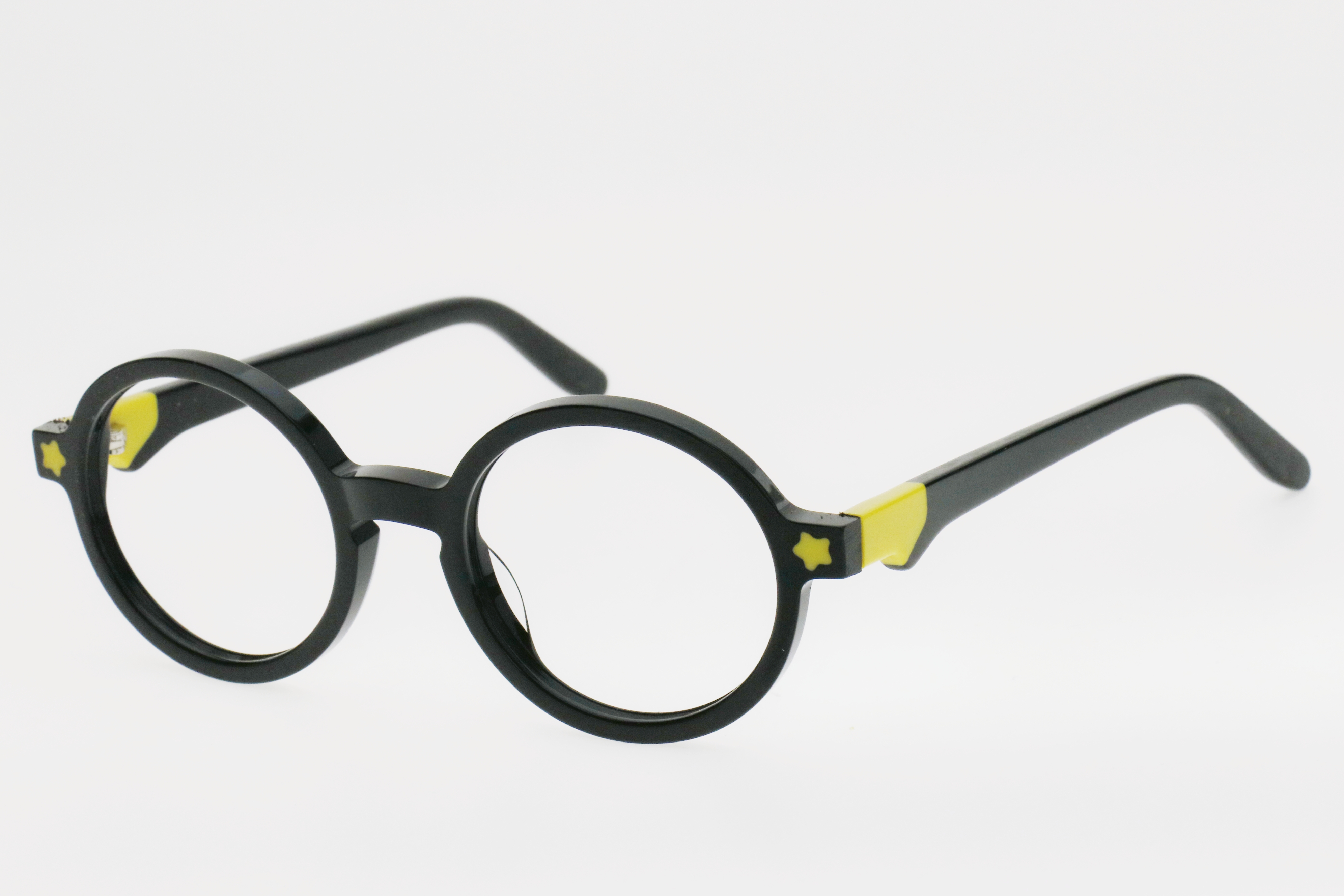 Kids' Classic Black Contrast Yellow Round Frame Decorative Glasses