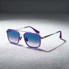 Elevated Color-Block Square Double-Bridge Sunglasses with Blue Gradient Lenses