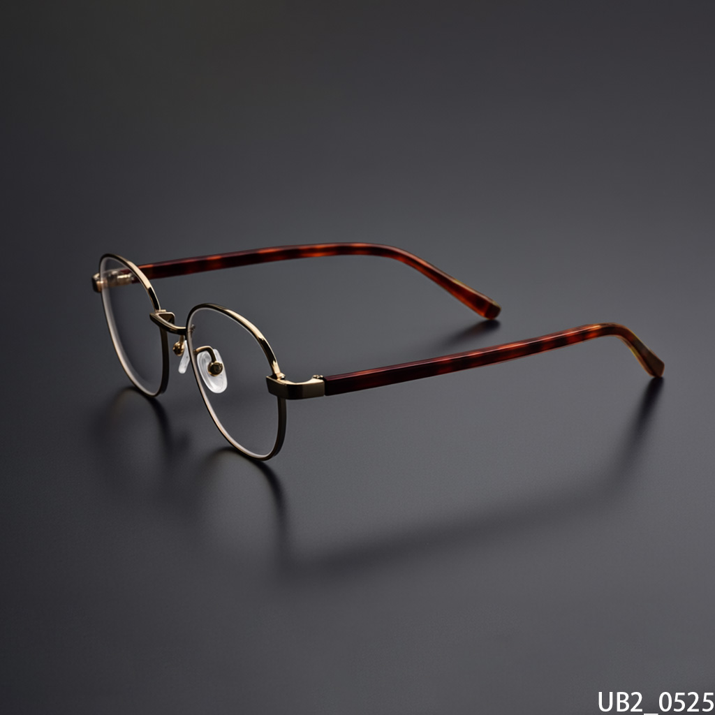 Round-Rim Eyeglasses (Tortoise Temple. Gold)