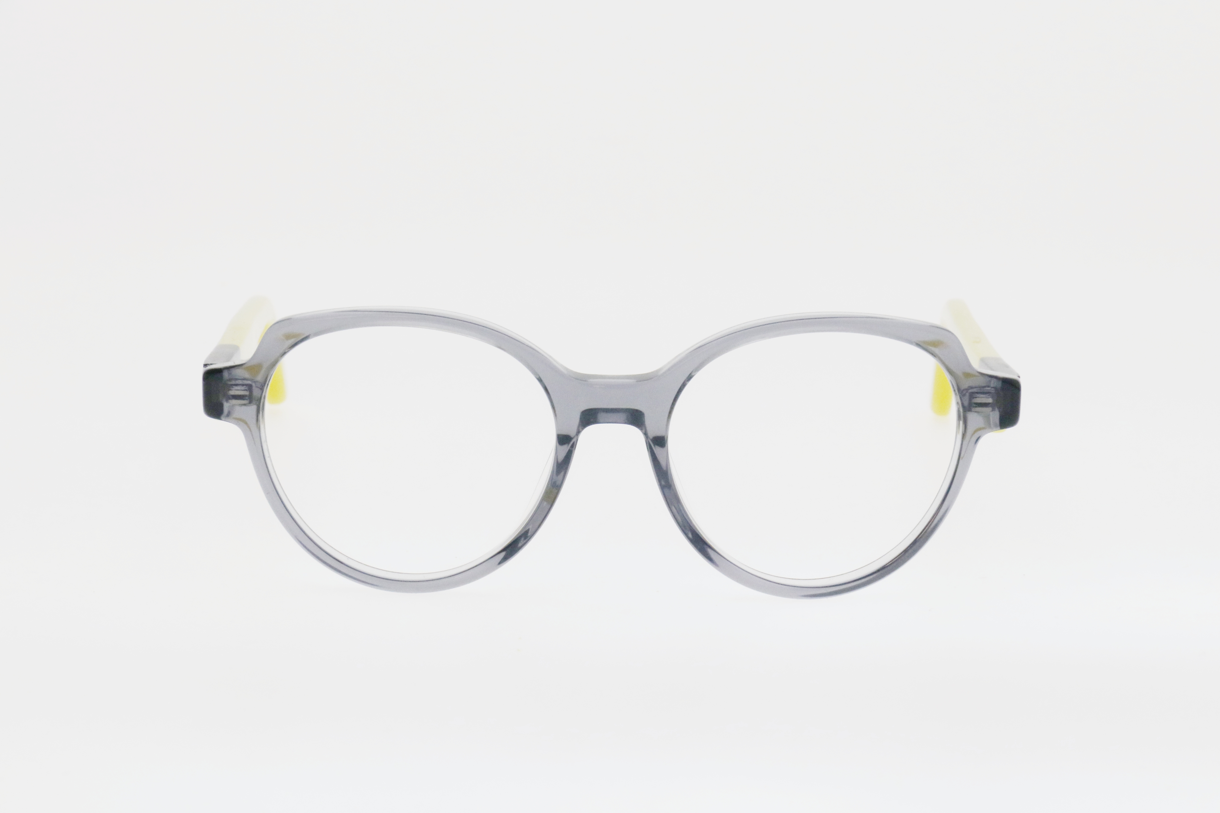 Kids' Translucent Light Gray & Lemon Yellow Contrast Round Frame Glasses