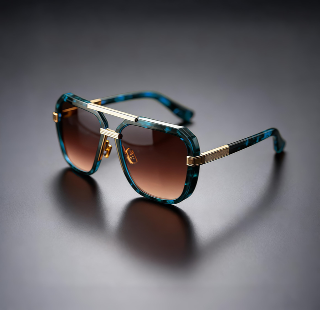 Elevated Tortoise Square Double-Bridge Aviators (Gold Accents, Brown Gradient)