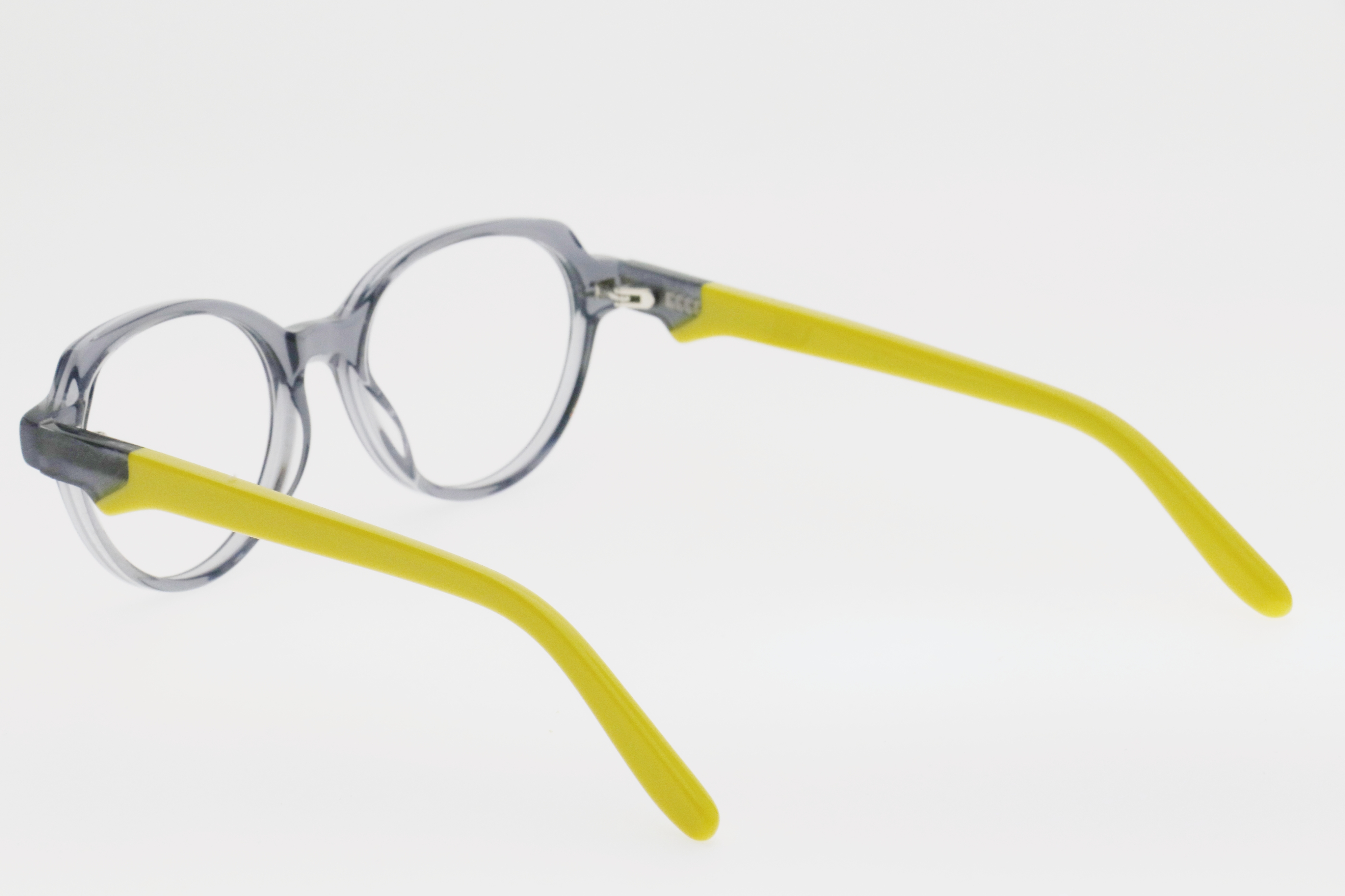 Kids' Translucent Light Gray & Lemon Yellow Contrast Round Frame Glasses