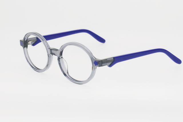 Children's White & Blue Contrast Color Round Frame Decorative Glasses