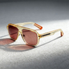 Elevated Square Double-Bridge Sunglasses with Transparent Color Frames & Red Lenses