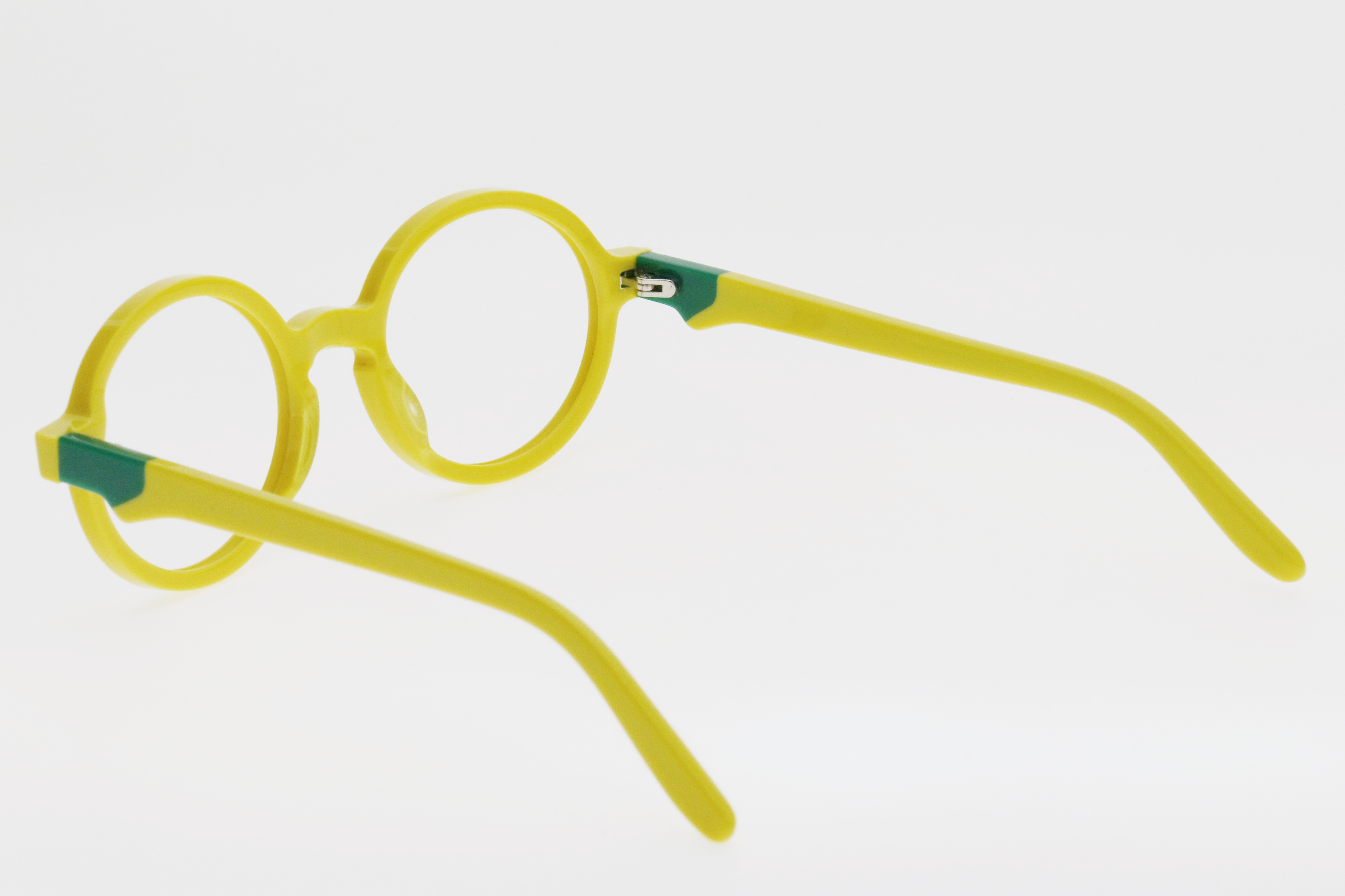 Children's Lemon Yellow Contrast Color Round Frame Decorative Glasses