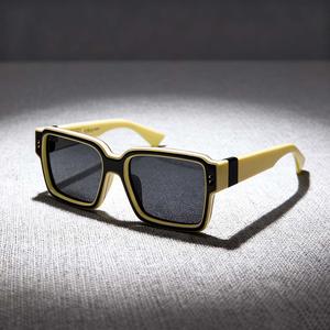 Elevated Square Sunglasses with Color-Block Frames & Gray Lenses