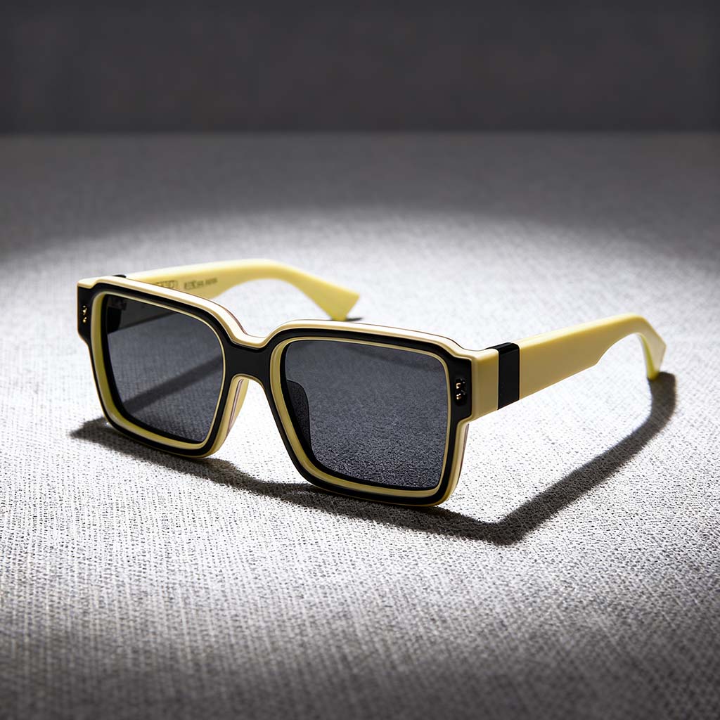 Elevated Square Sunglasses with Color-Block Frames & Gray Lenses
