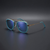 Elevated Multi-Color Square Double-Bridge Aviator Sunglasses with Gold Accents & Blue Lenses