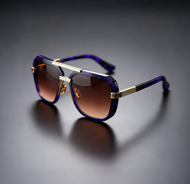 Elevated Tortoise Square Double-Bridge Aviators (Gold Accents, Brown Gradient)