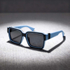 Elevated Square Sunglasses with Color-Block Frames & Gray Lenses