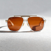 Sophisticated Double-Bridge Aviator Sunglasses with Gold Accents and Brown Lenses