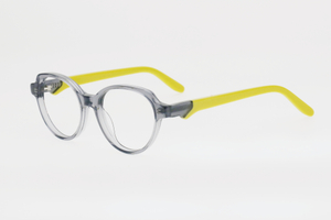 Kids' Translucent Light Gray & Lemon Yellow Contrast Round Frame Glasses