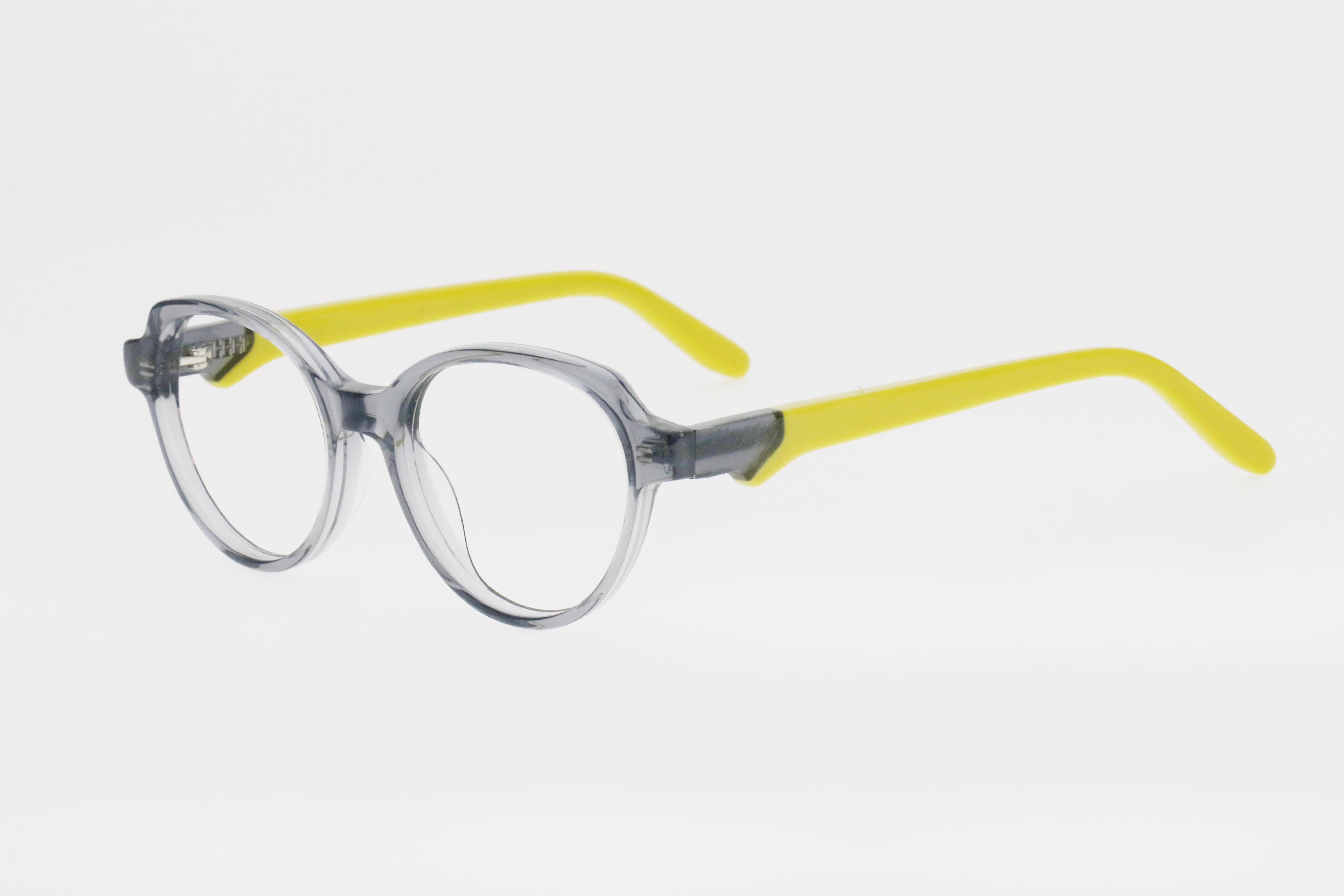 Kids' Translucent Light Gray & Lemon Yellow Contrast Round Frame Glasses