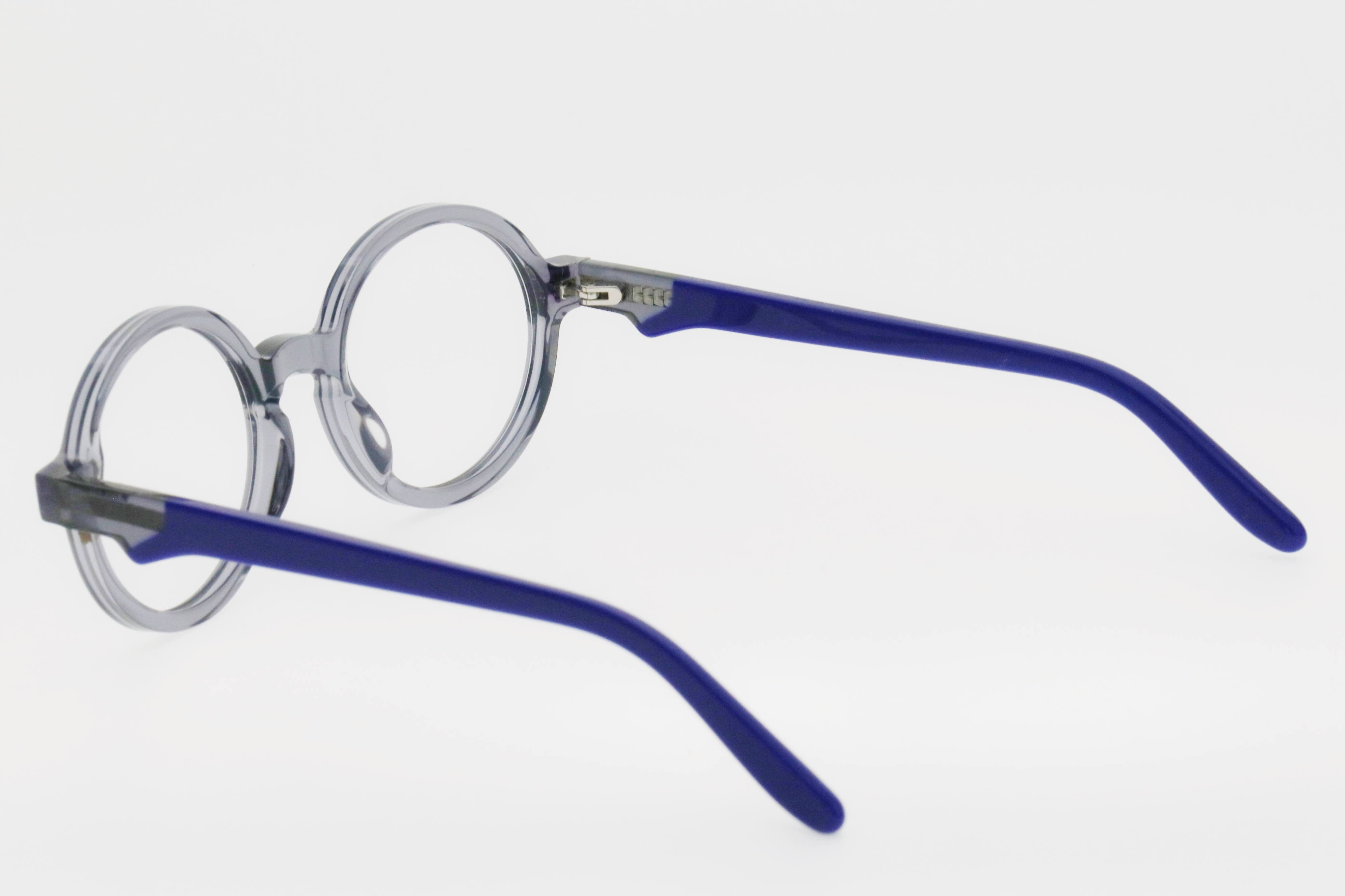 Children's White & Blue Contrast Color Round Frame Decorative Glasses