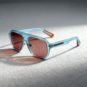 Elevated Square Double-Bridge Sunglasses with Transparent Color Frames & Red Lenses