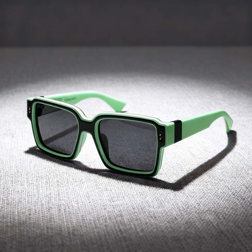 Elevated Square Sunglasses with Color-Block Frames & Gray Lenses