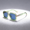 Elevated Square Double-Bridge Sunglasses with Transparent Color Frames, Gold Accents & Blue Lenses