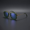 Elevated Multi-Color Square Double-Bridge Aviator Sunglasses with Gold Accents & Blue Lenses
