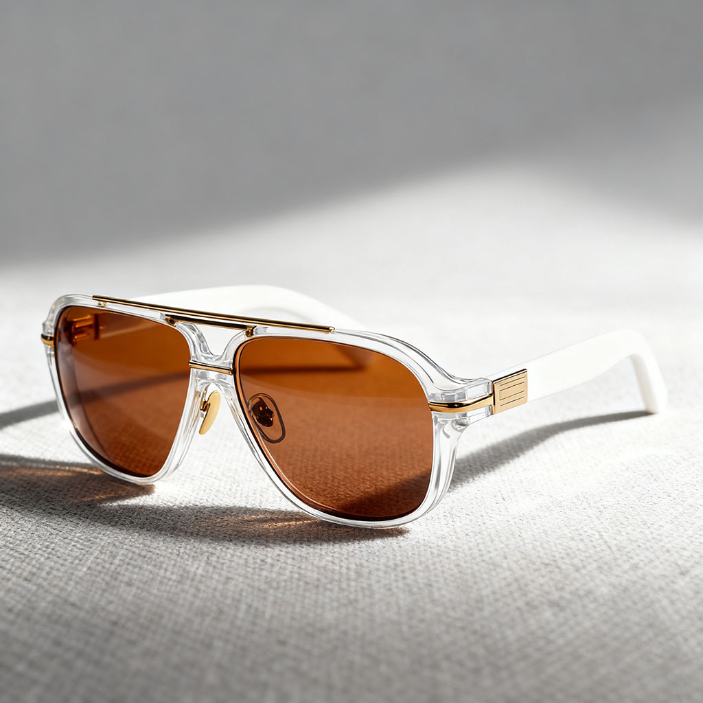 Sophisticated Double-Bridge Aviator Sunglasses with Gold Accents and Brown Lenses