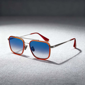 Elevated Color-Block Square Double-Bridge Sunglasses with Blue Gradient Lenses