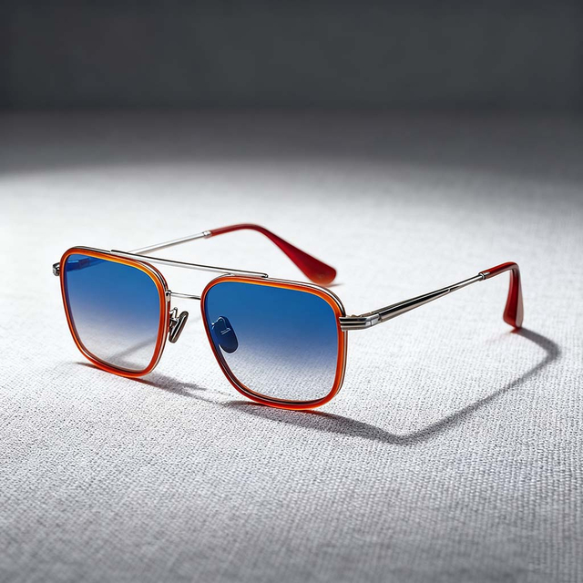 Elevated Color-Block Square Double-Bridge Sunglasses with Blue Gradient Lenses