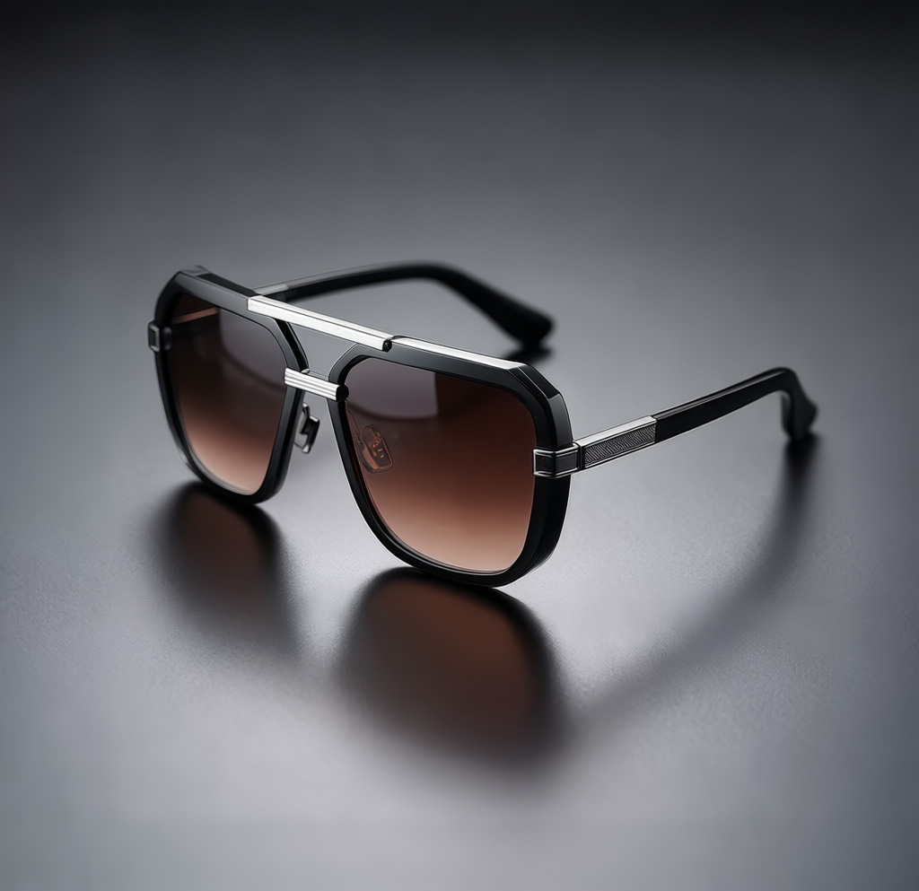 Elevated Tortoise Square Double-Bridge Aviators (Gold Accents, Brown Gradient)
