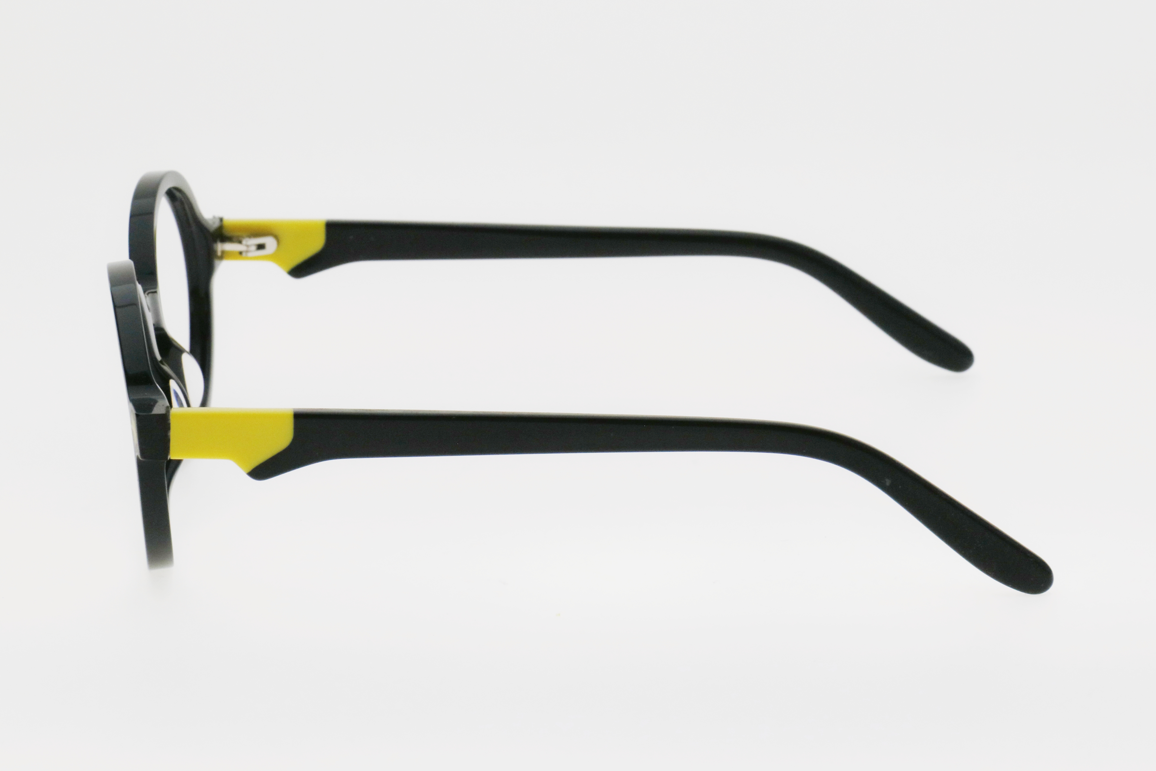 Kids' Classic Black Contrast Yellow Round Frame Decorative Glasses