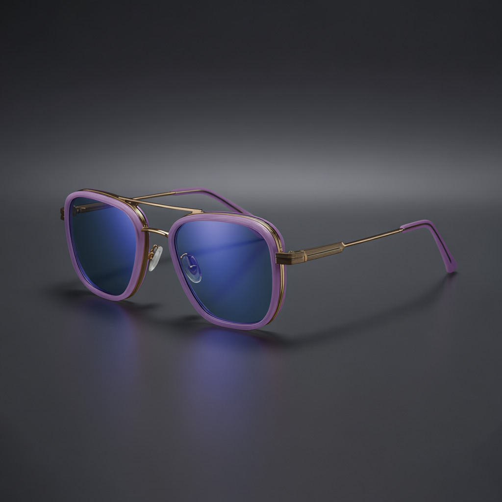 Elevated Multi-Color Square Double-Bridge Aviator Sunglasses with Gold Accents & Blue Lenses