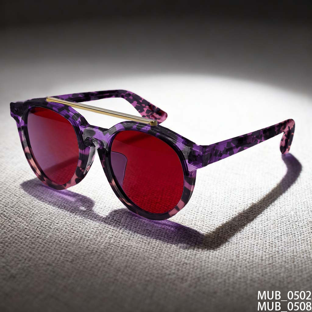 Sophisticated Round Double-Bridge Sunglasses with Transparent Frames and Red Lenses