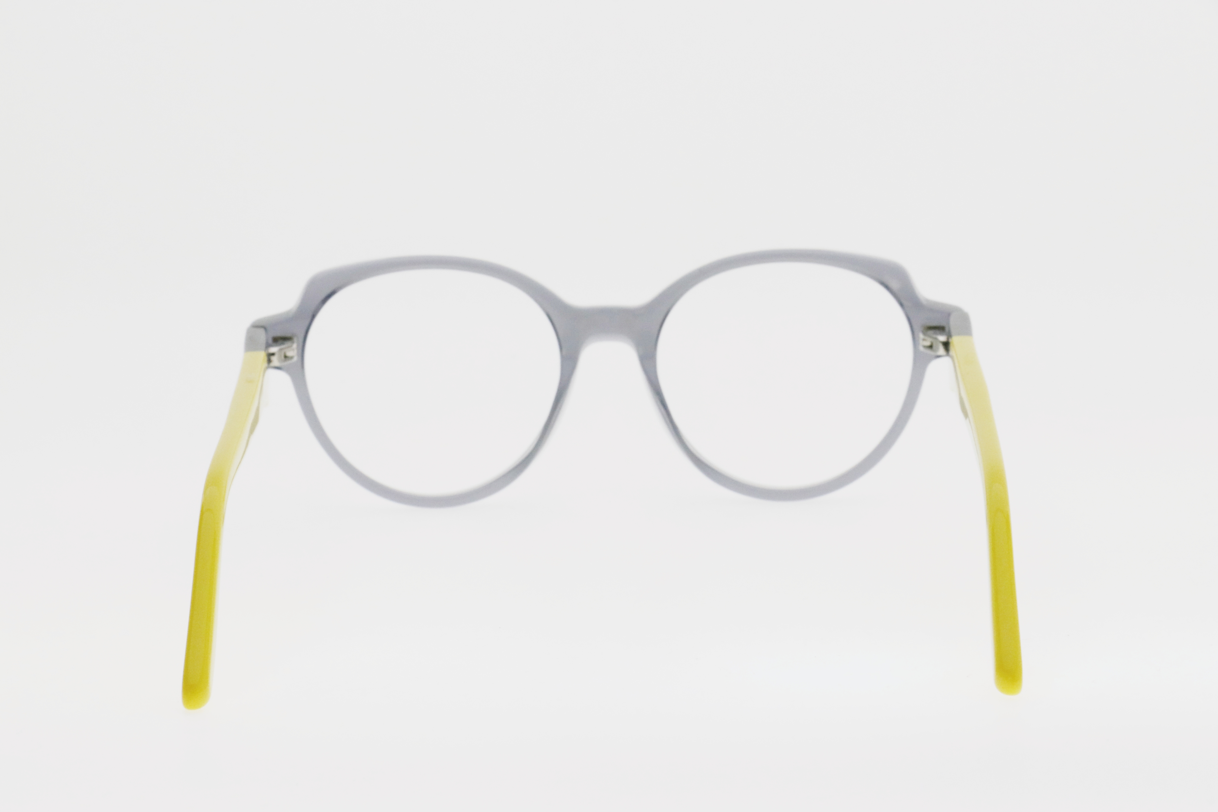 Kids' Translucent Light Gray & Lemon Yellow Contrast Round Frame Glasses