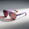 Elevated Square Double-Bridge Sunglasses with Transparent Color Frames & Red Lenses