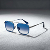 Elevated Color-Block Square Double-Bridge Sunglasses with Blue Gradient Lenses