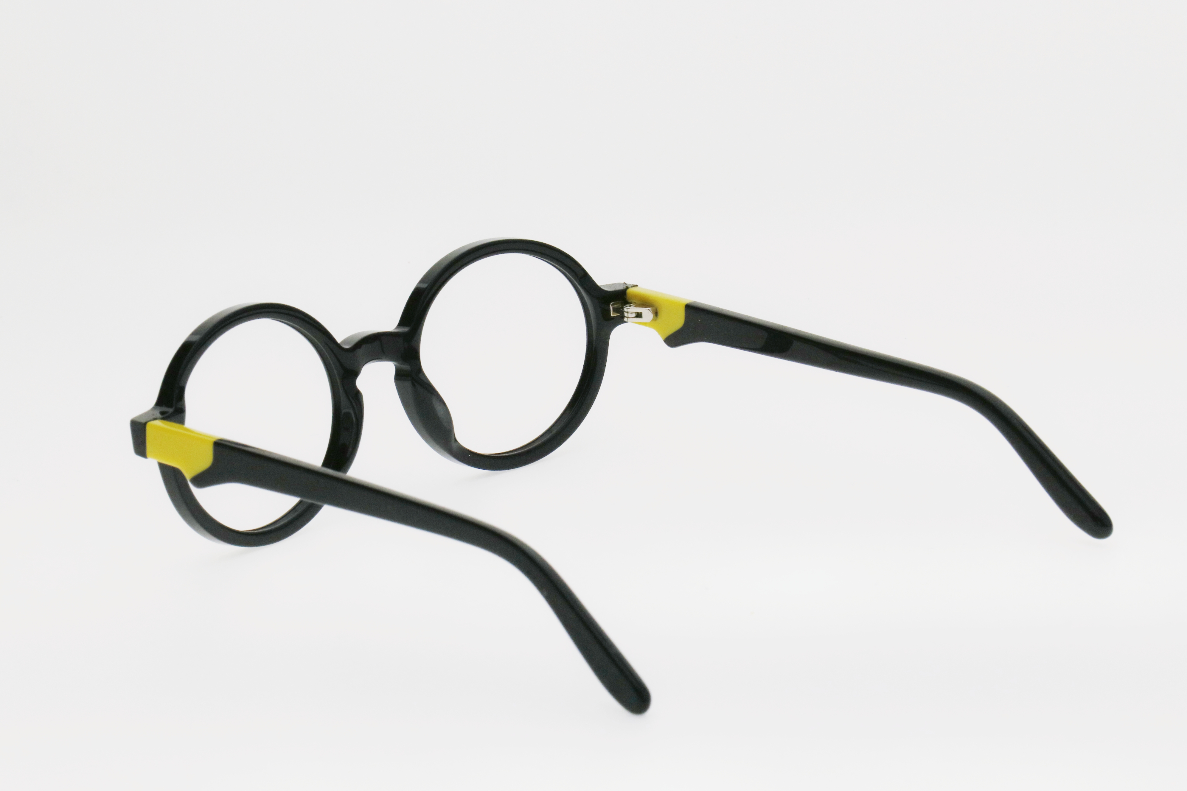 Kids' Classic Black Contrast Yellow Round Frame Decorative Glasses